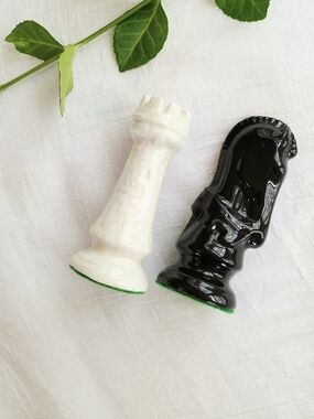 ♟️GOTHIC DECOR♟️ VTG, 1960s glazed ceramic chess pieces, Dark Folklore